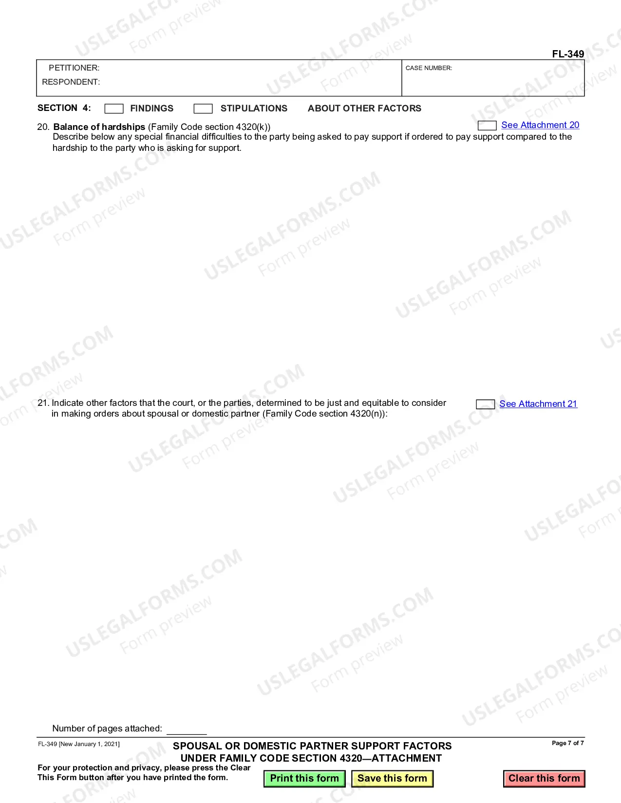 Preview Spousal or Domestic Partner Support Factors Under Family Code Section 4320 - Attachment
