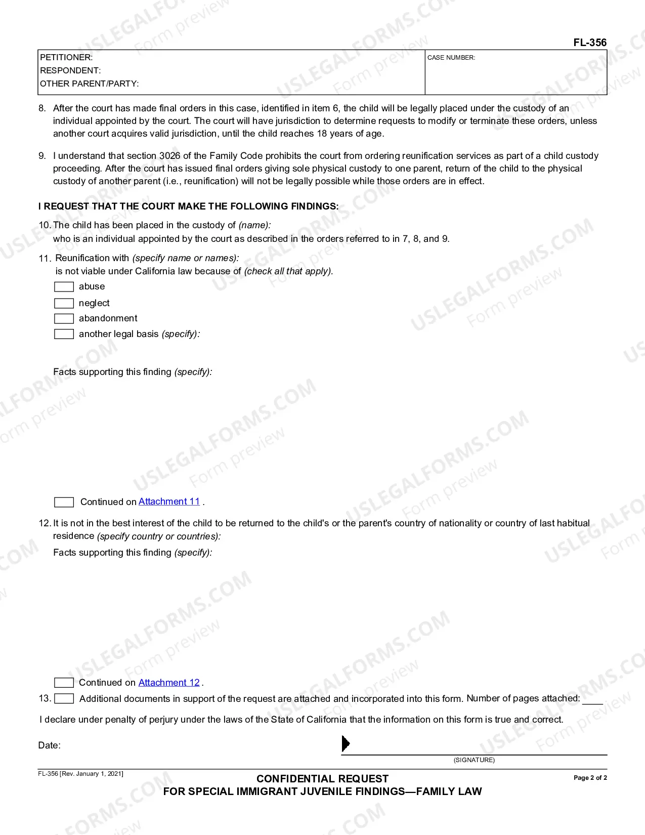 Preview Confidential Request for Special Immigrant Juvenile Findings - Family Law