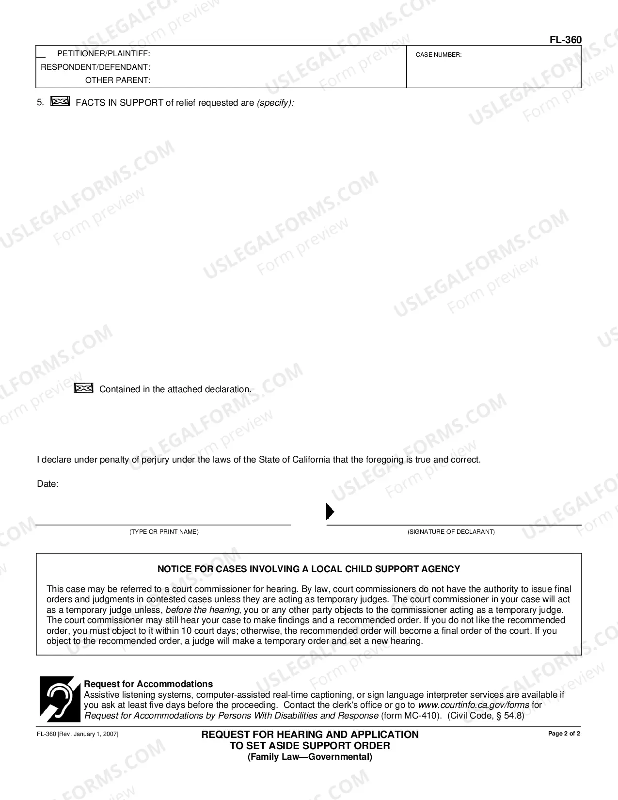 Preview Request for Hearing and Application to Set Aside Support Order