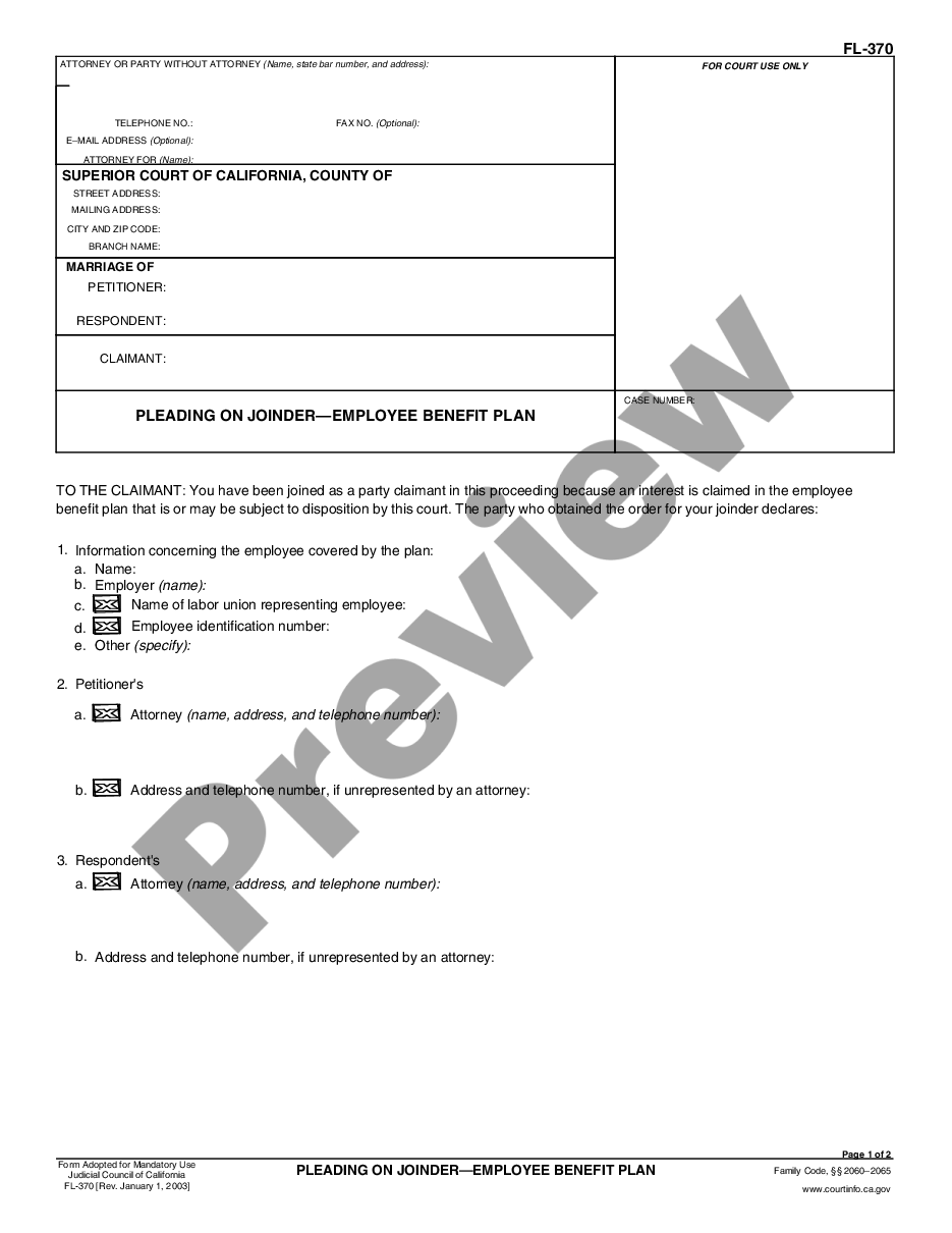form Pleading on Joinder - Employee Benefit Plan preview