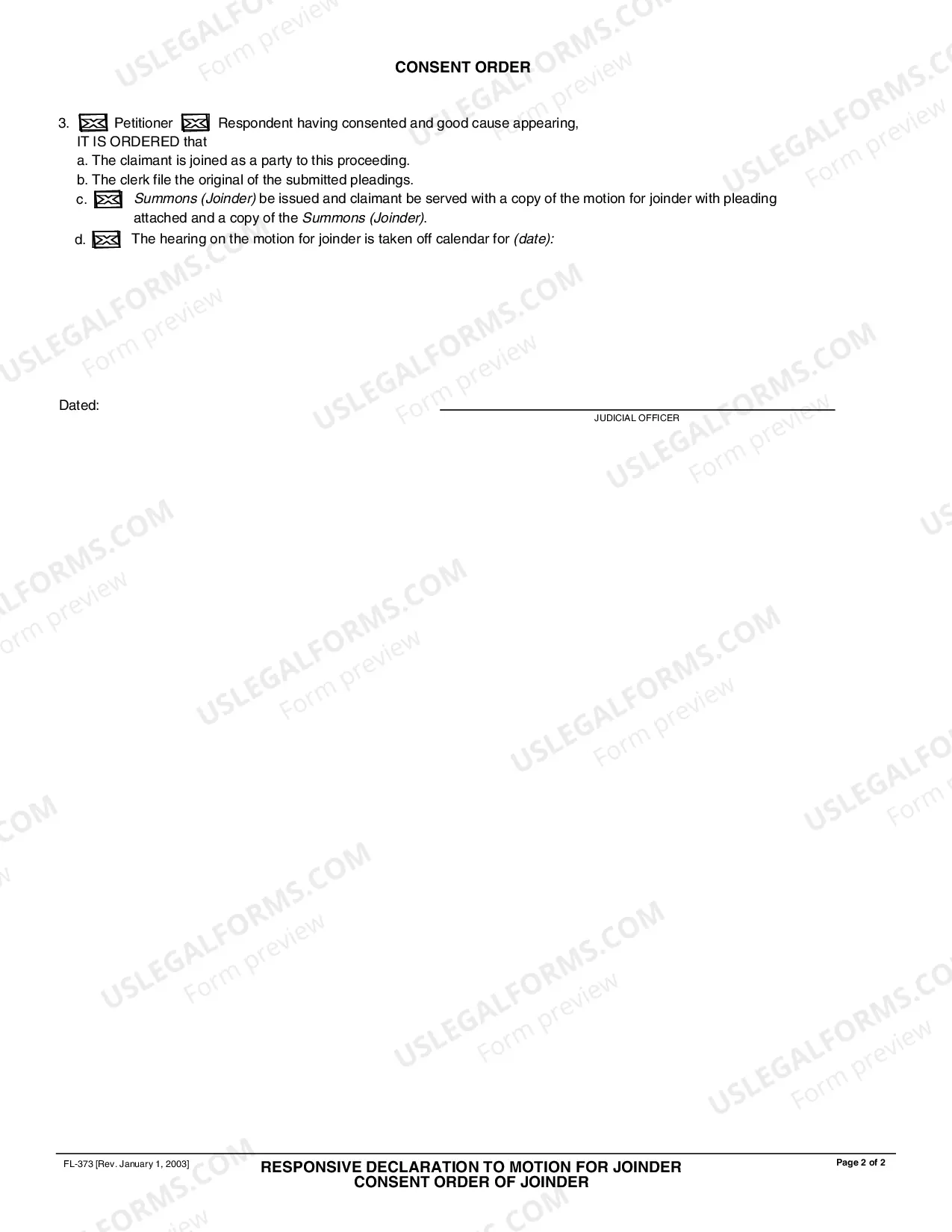 Preview Responsive Declaration to Motion for Joinder and Consent Order of Joinder