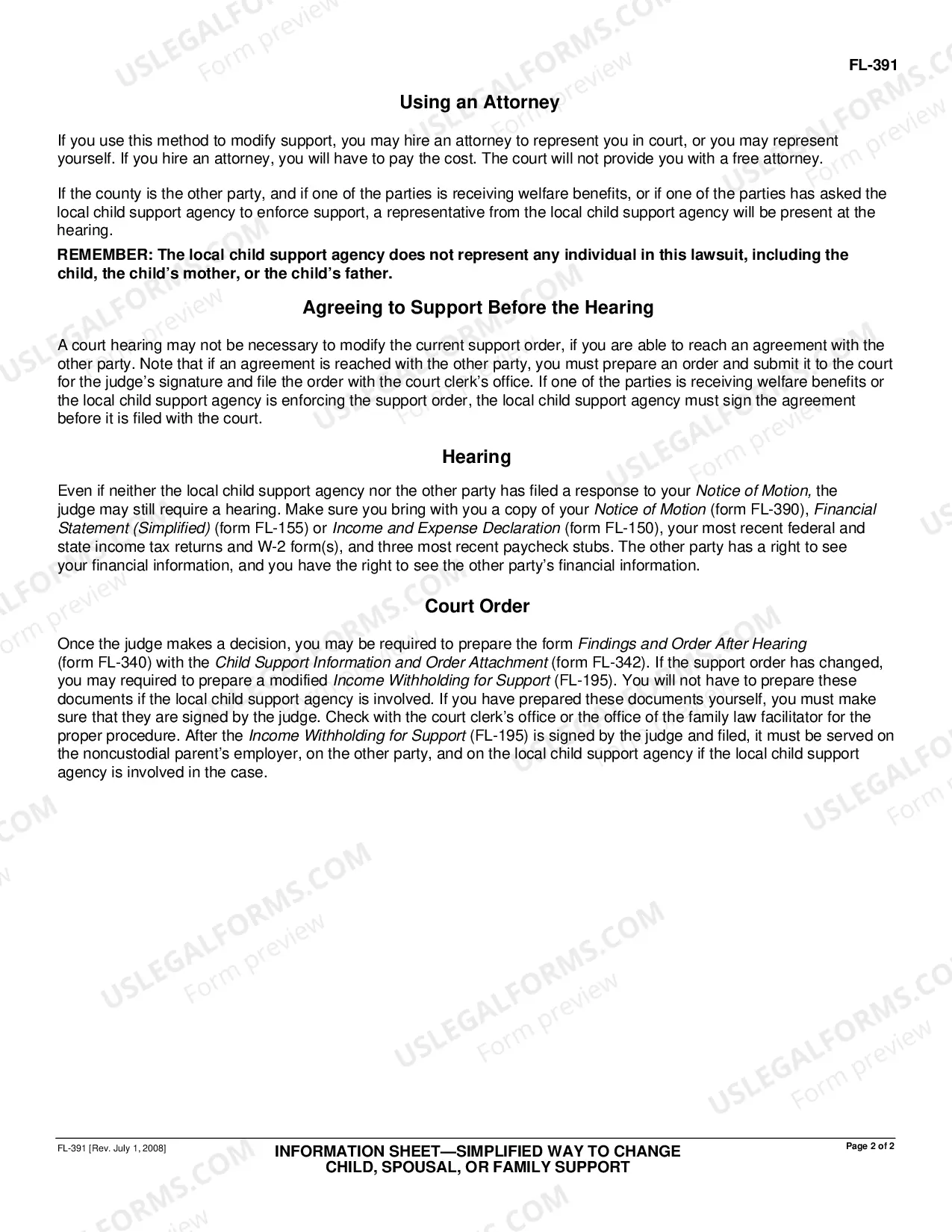 Preview Information Sheet - Simplified Way to Change Child, Spousal, or Family Support
