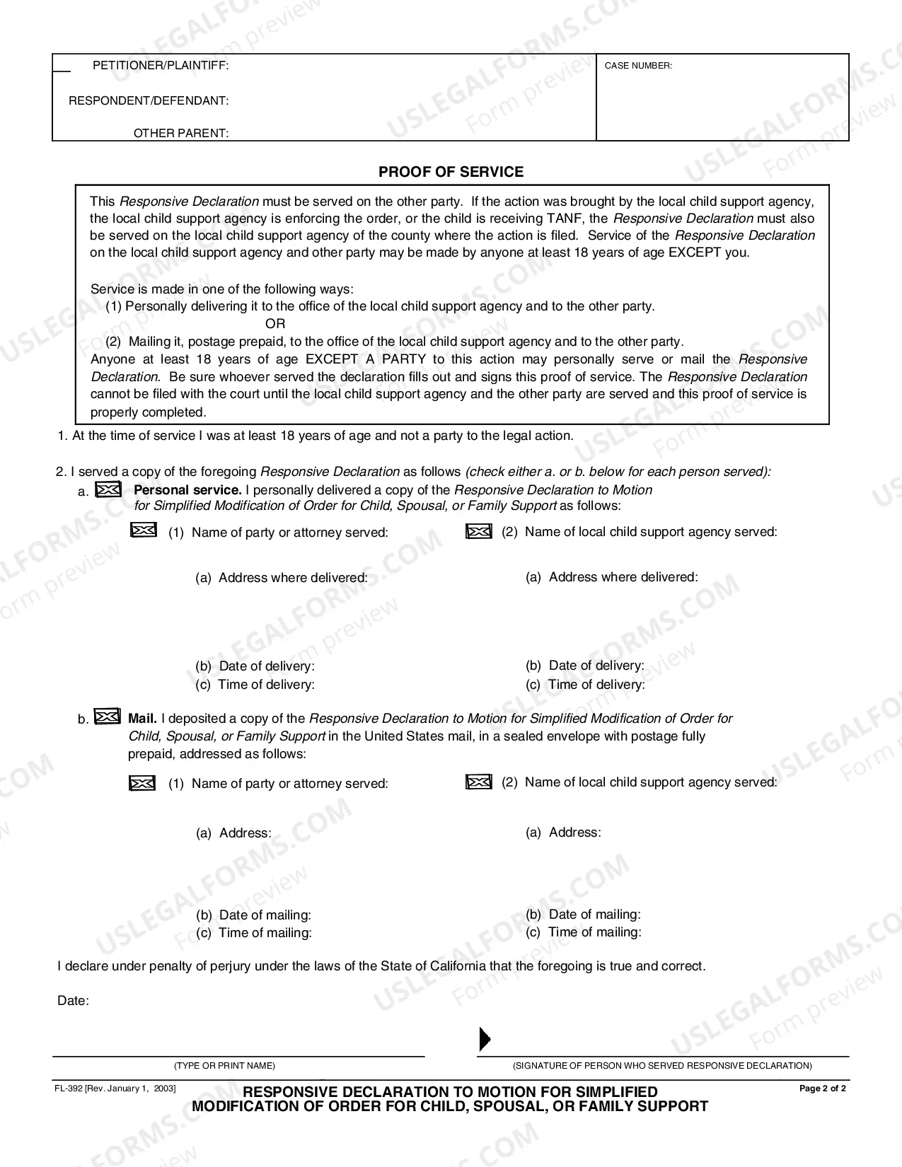 Preview Responsive Declaration to Motion for Simplified Modification of Order for Child, Spousal, or Family Support