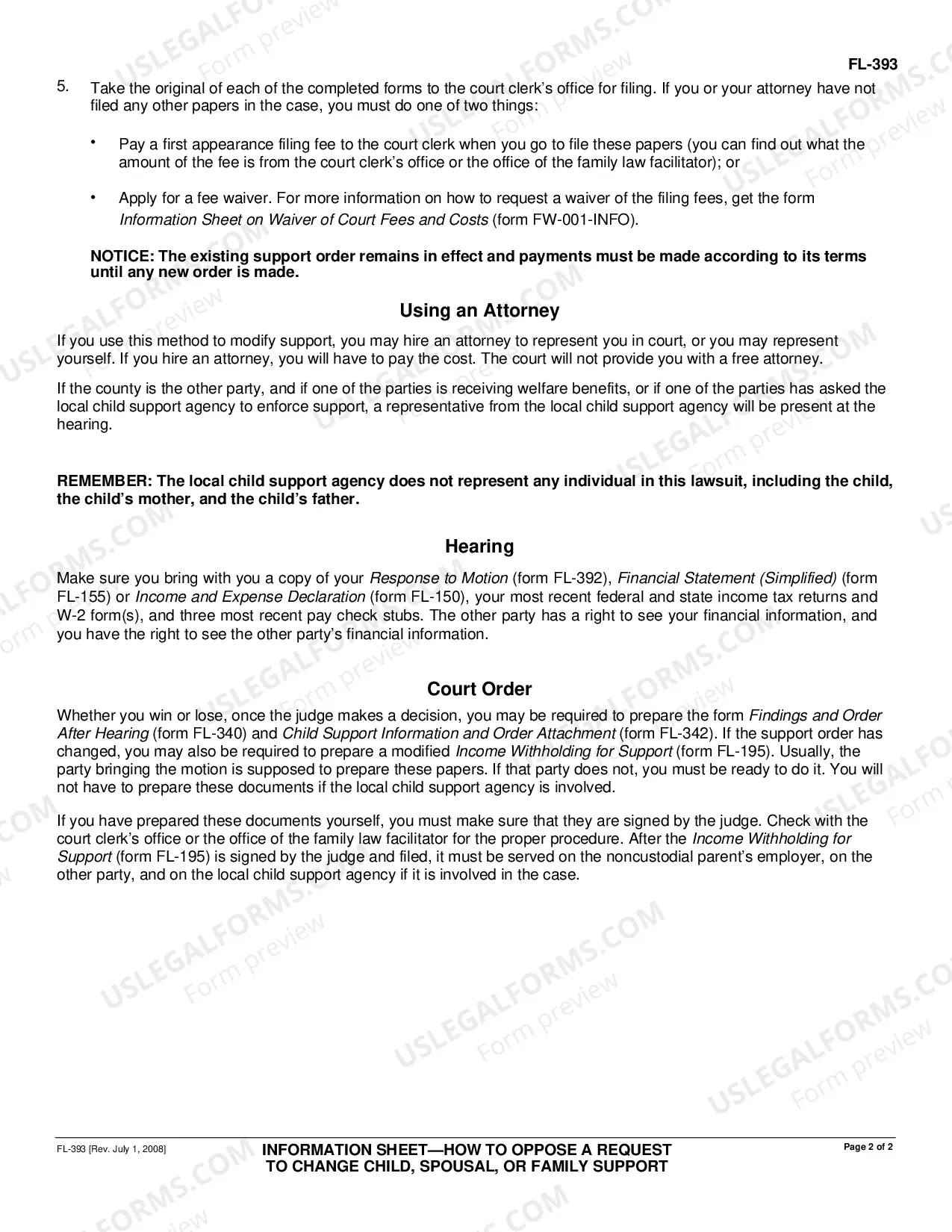 Preview Information Sheet How to Oppose a Request to Change Child, Spousal, or Family Support
