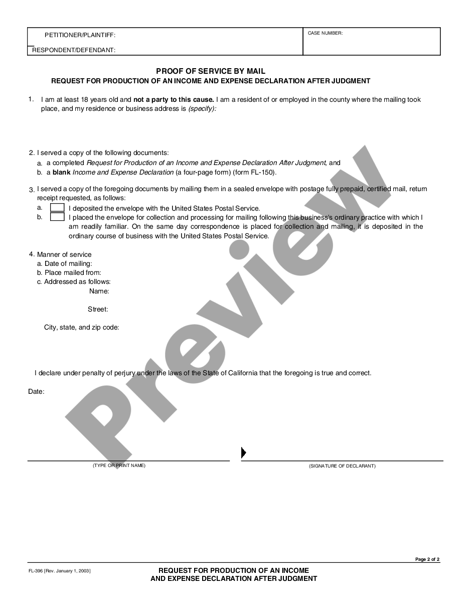 page 1 Request for Production of an Income and Expense Declaration After Judgment preview