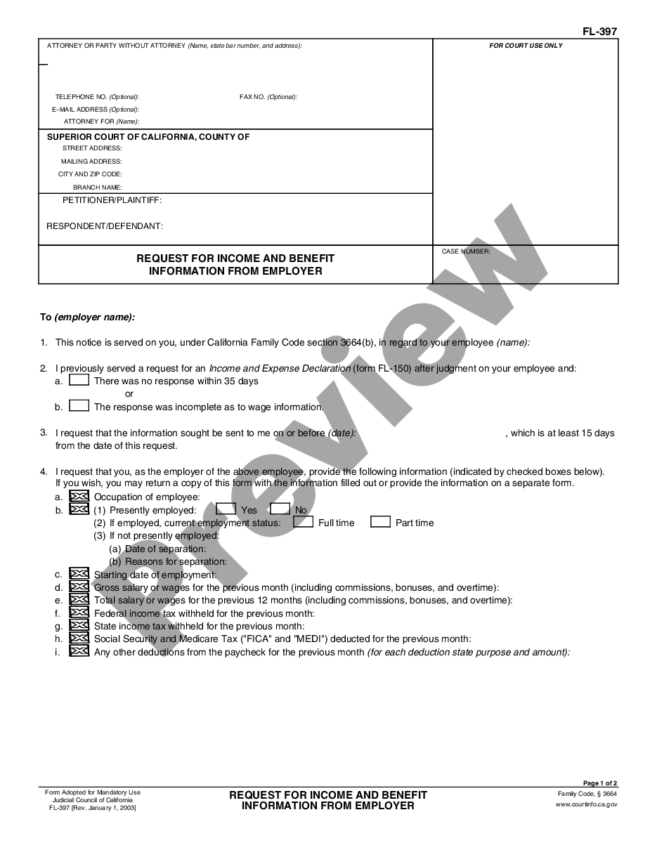 form Request for Income and Benefit Information From Employer preview