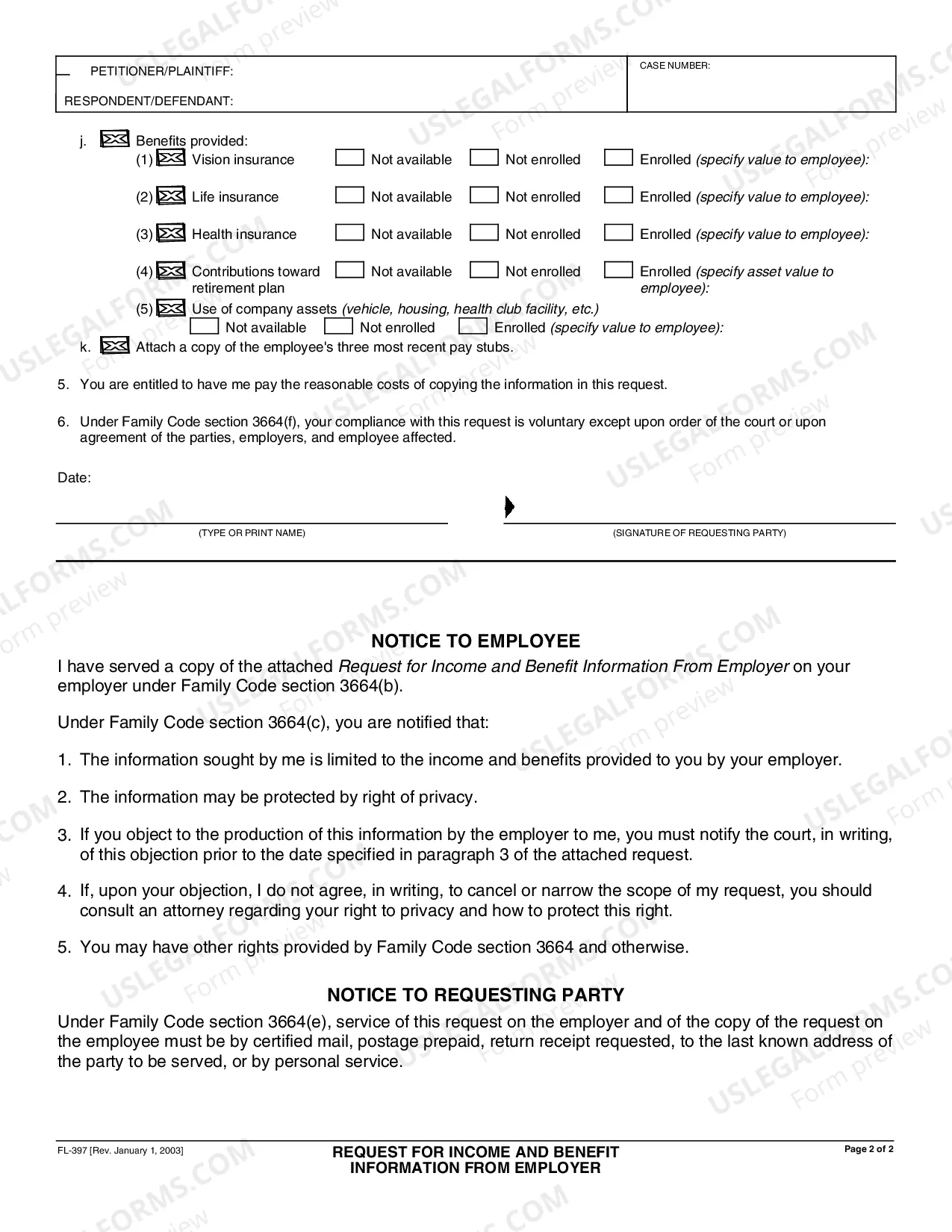 Preview Request for Income and Benefit Information From Employer