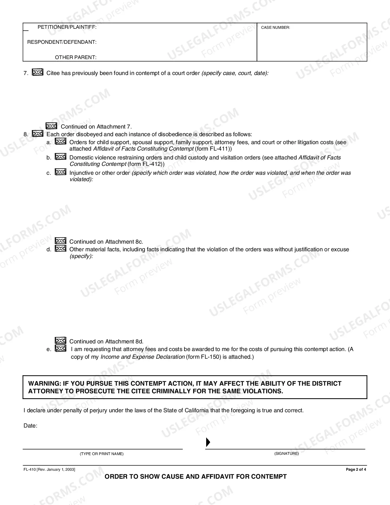 Preview Order to Show Cause and Affidavit for Contempt