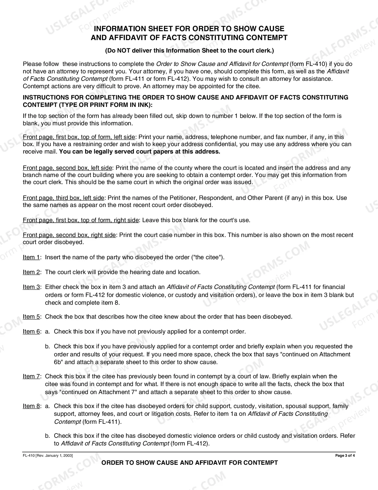 Preview Order to Show Cause and Affidavit for Contempt