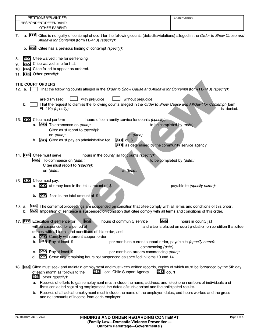 California Findings and Order Regarding Contempt (Family Law California Findings and Order Regarding Contempt (Family Law