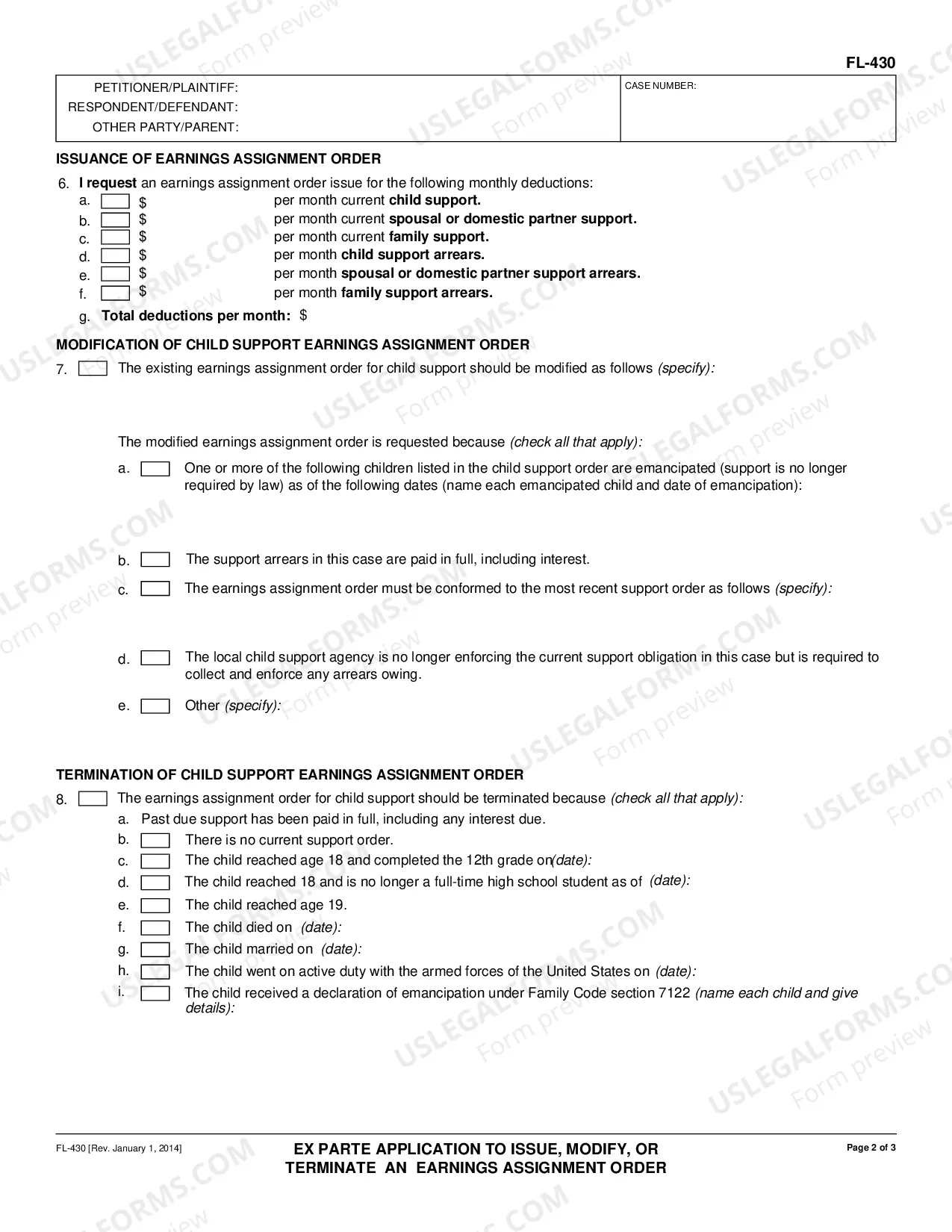 Preview Ex Parte Application for Earnings Assignment Order