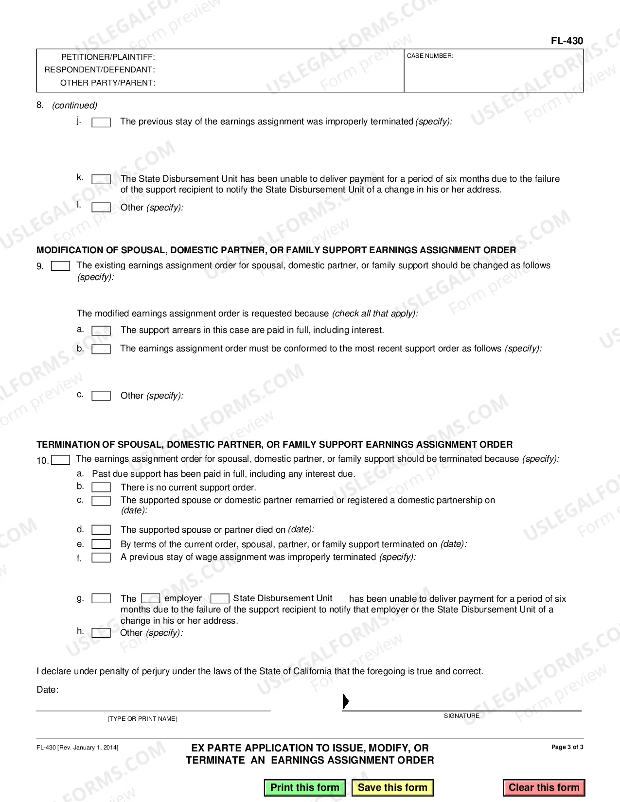 Preview Ex Parte Application for Earnings Assignment Order