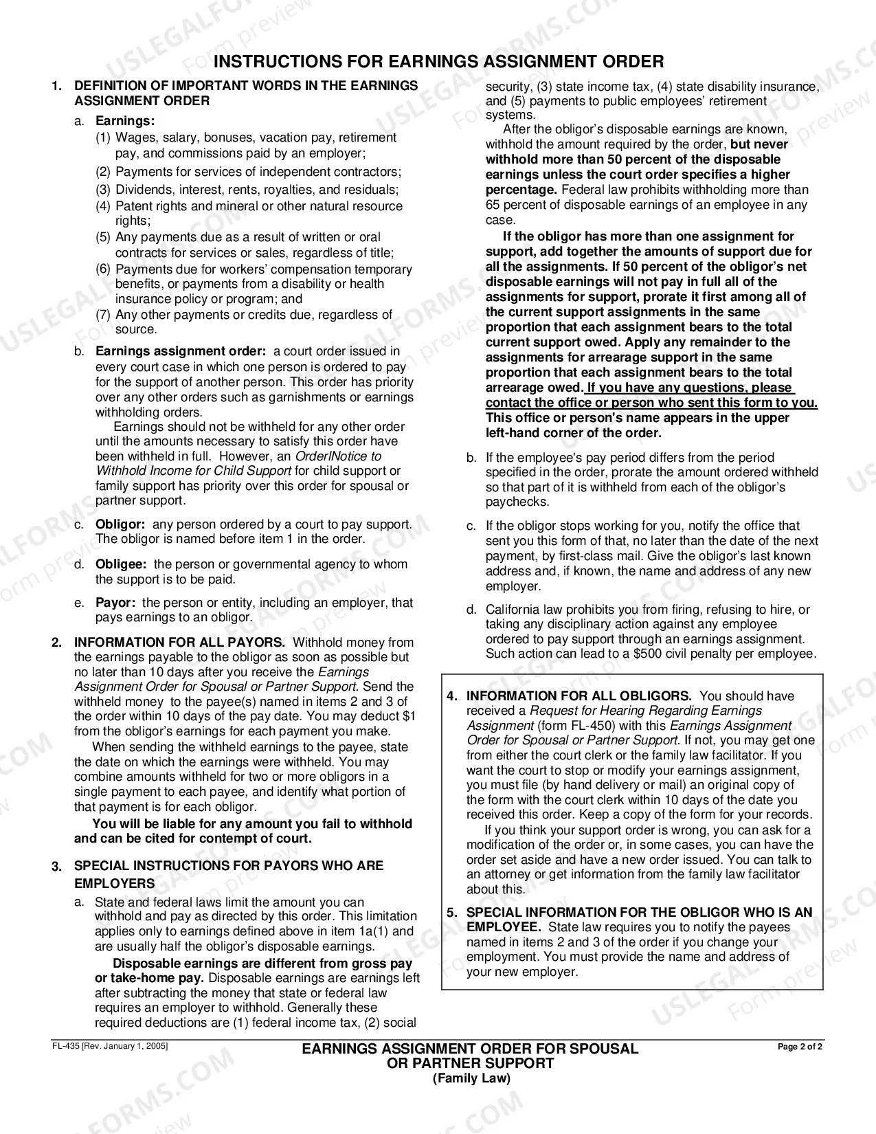Preview Earnings Assignment Order for Spousal Support - Family Law