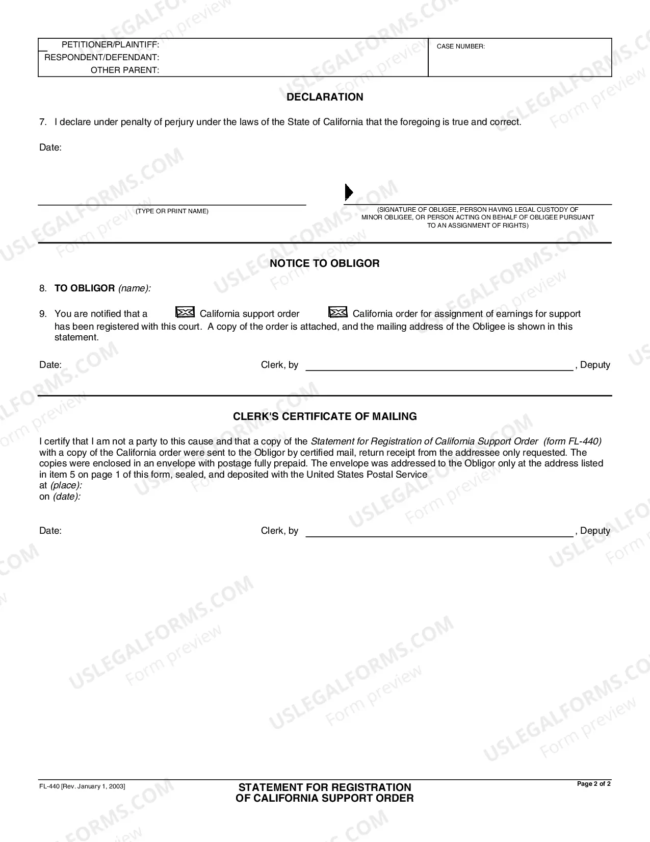 Preview Statement for Registration of California Support Order