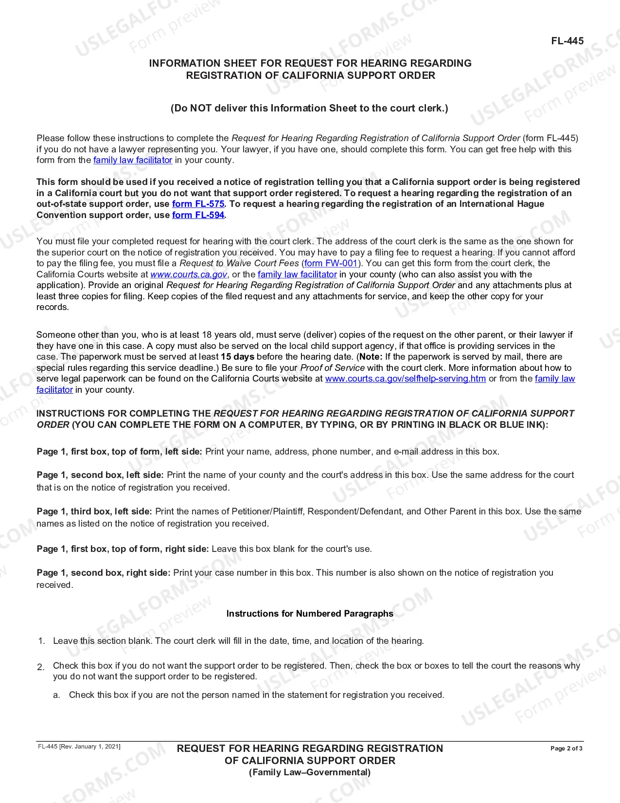 Preview Request for Hearing Regarding Registration of California Support Order - Family Law - Governmental
