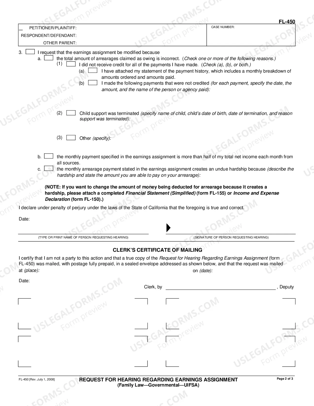 Preview Request for Hearing Regarding Earnings Assignment - Family Law - Governmental - UIFSA
