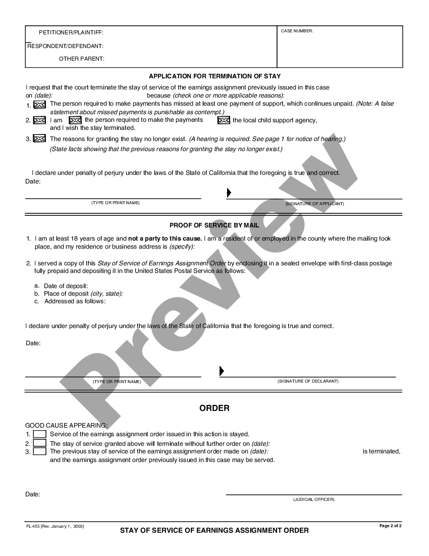 page 1 Stay of Service of Earnings, Assignment, and Order preview