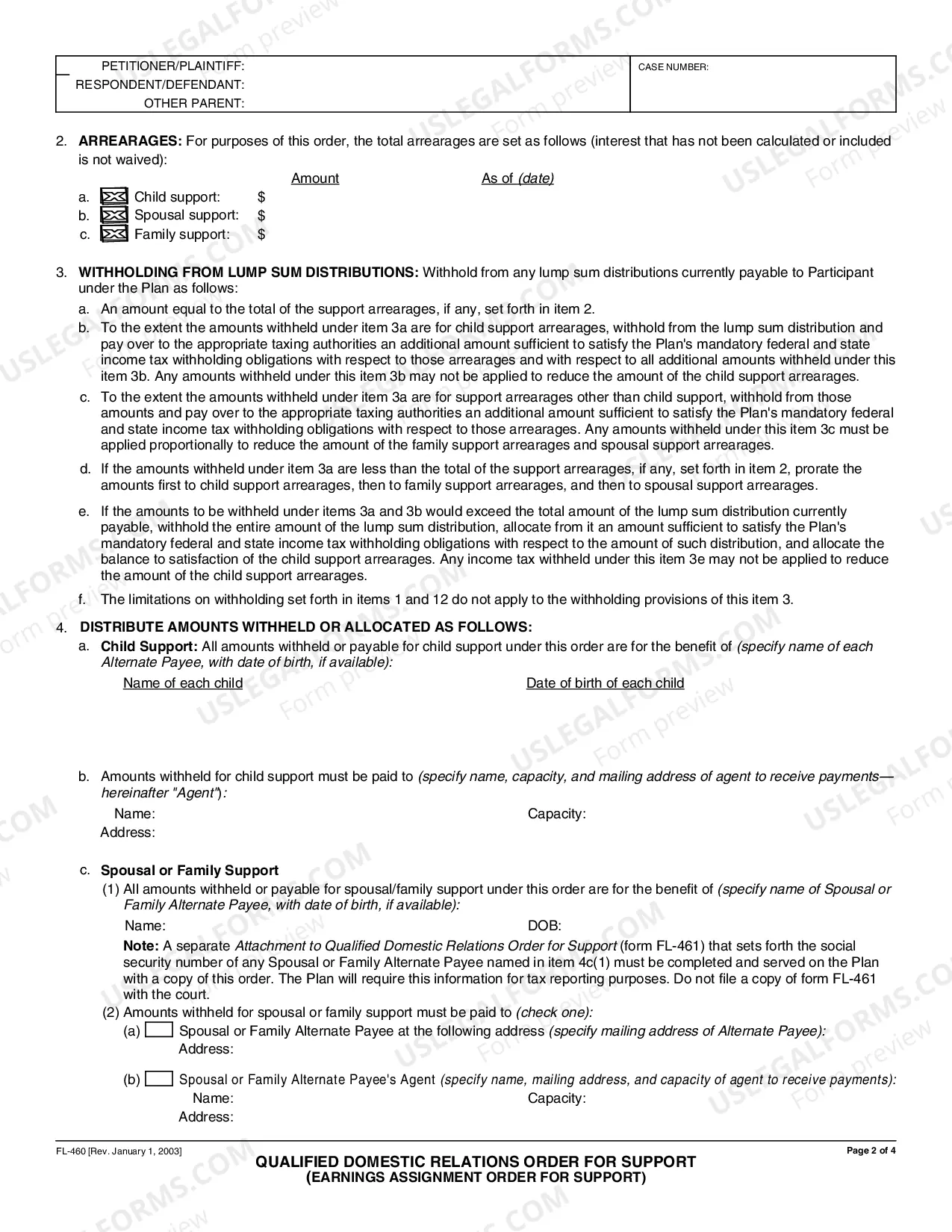Preview Qualified Domestic Relations Order for Support - Earnings Assignment Order for Support