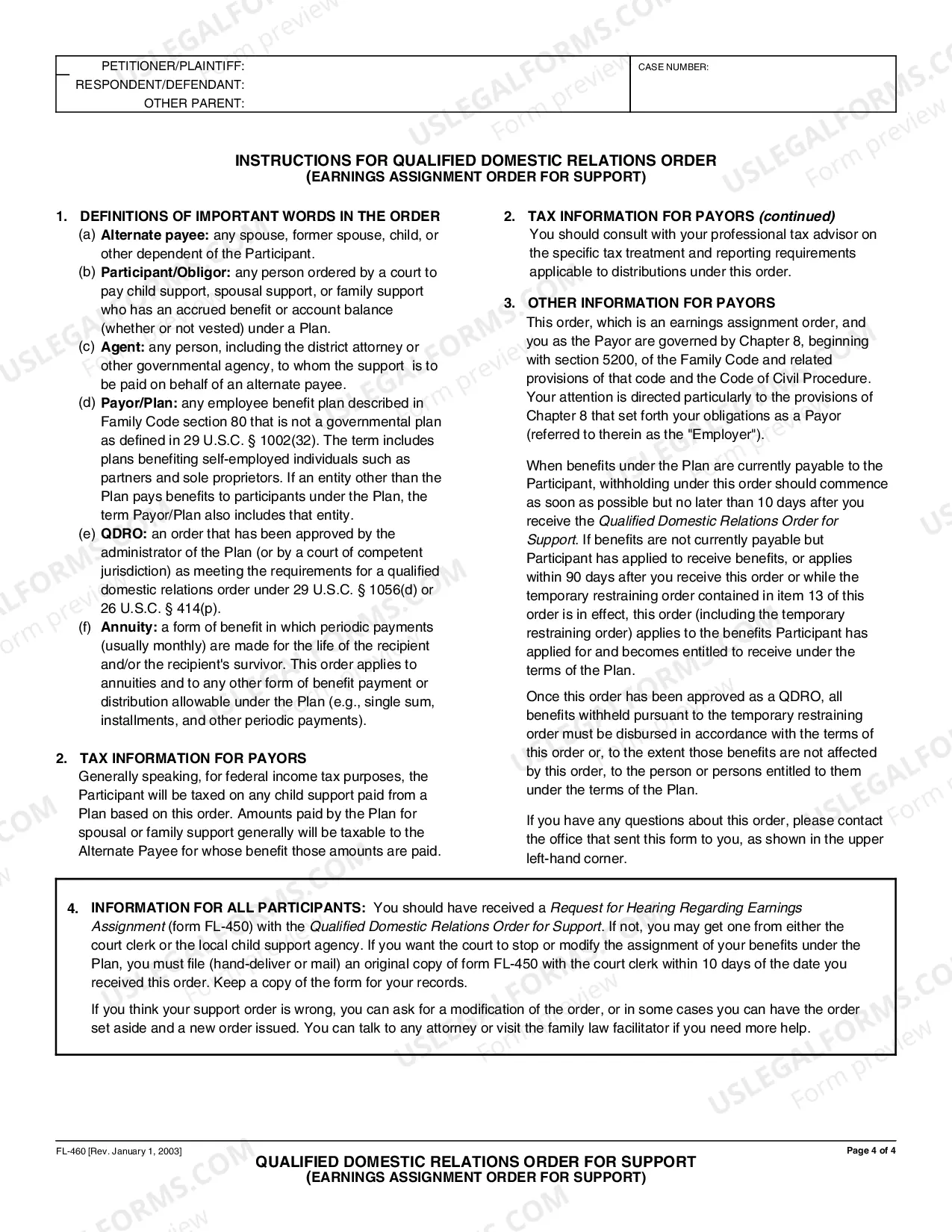 Preview Qualified Domestic Relations Order for Support - Earnings Assignment Order for Support