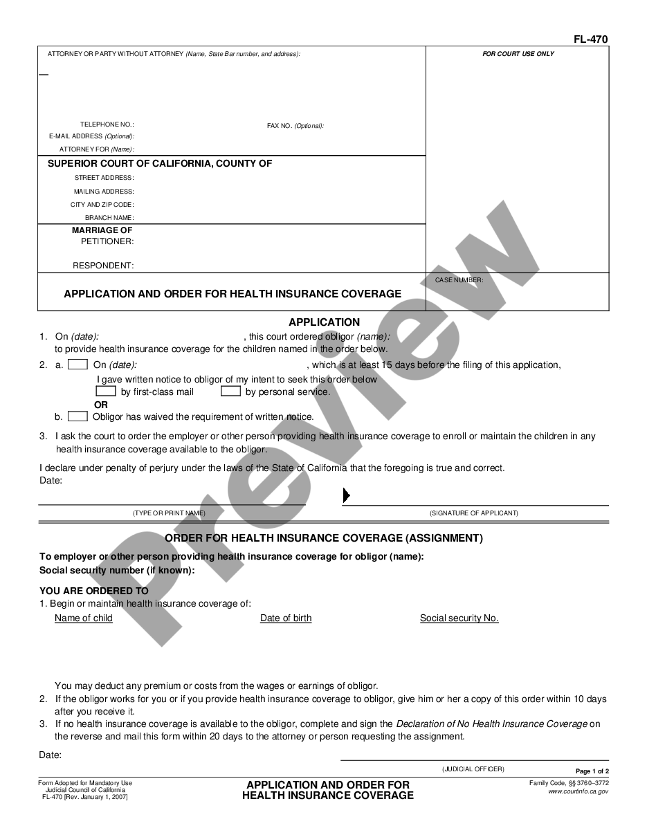 form Application and Order for Health Insurance Coverage preview