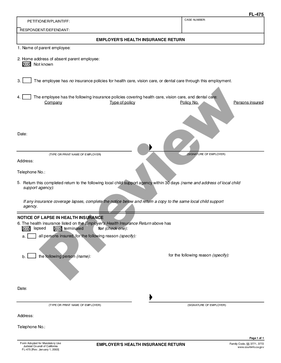 form Employer's Health Insurance Return preview