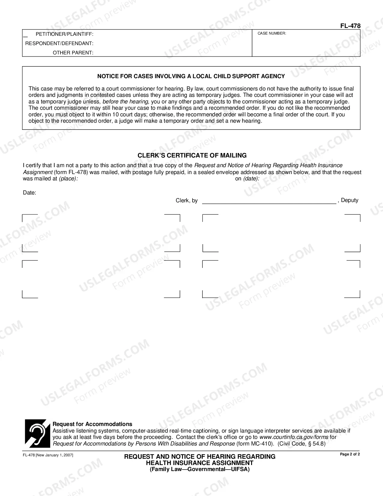 Preview Request and Notice of Hearing Regarding Health Insurance Assignment