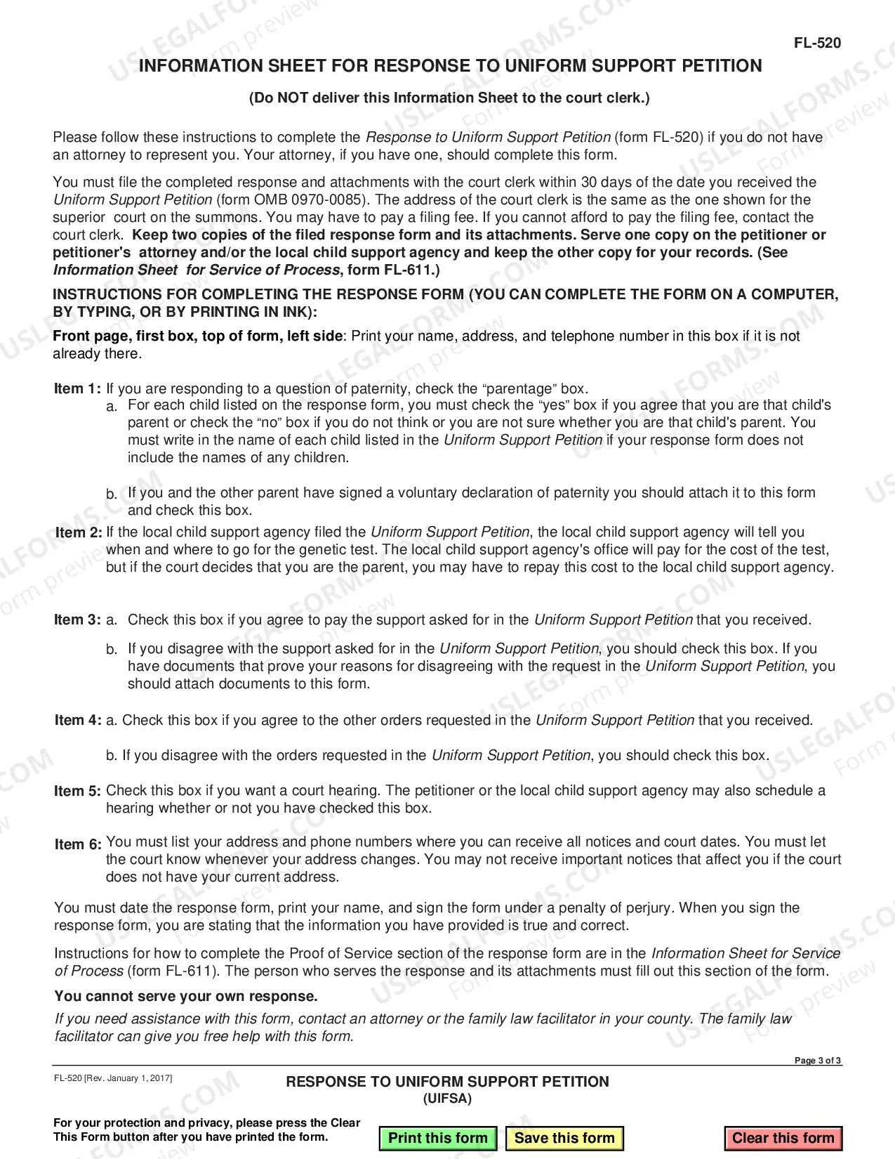 Preview Response to Uniform Support Petition UIFSA