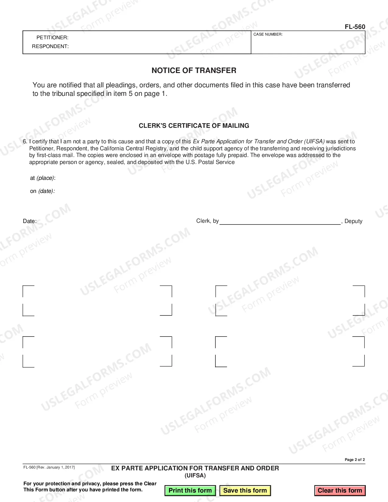 Preview Ex Parte Application for Transfer and Order - UIFSA