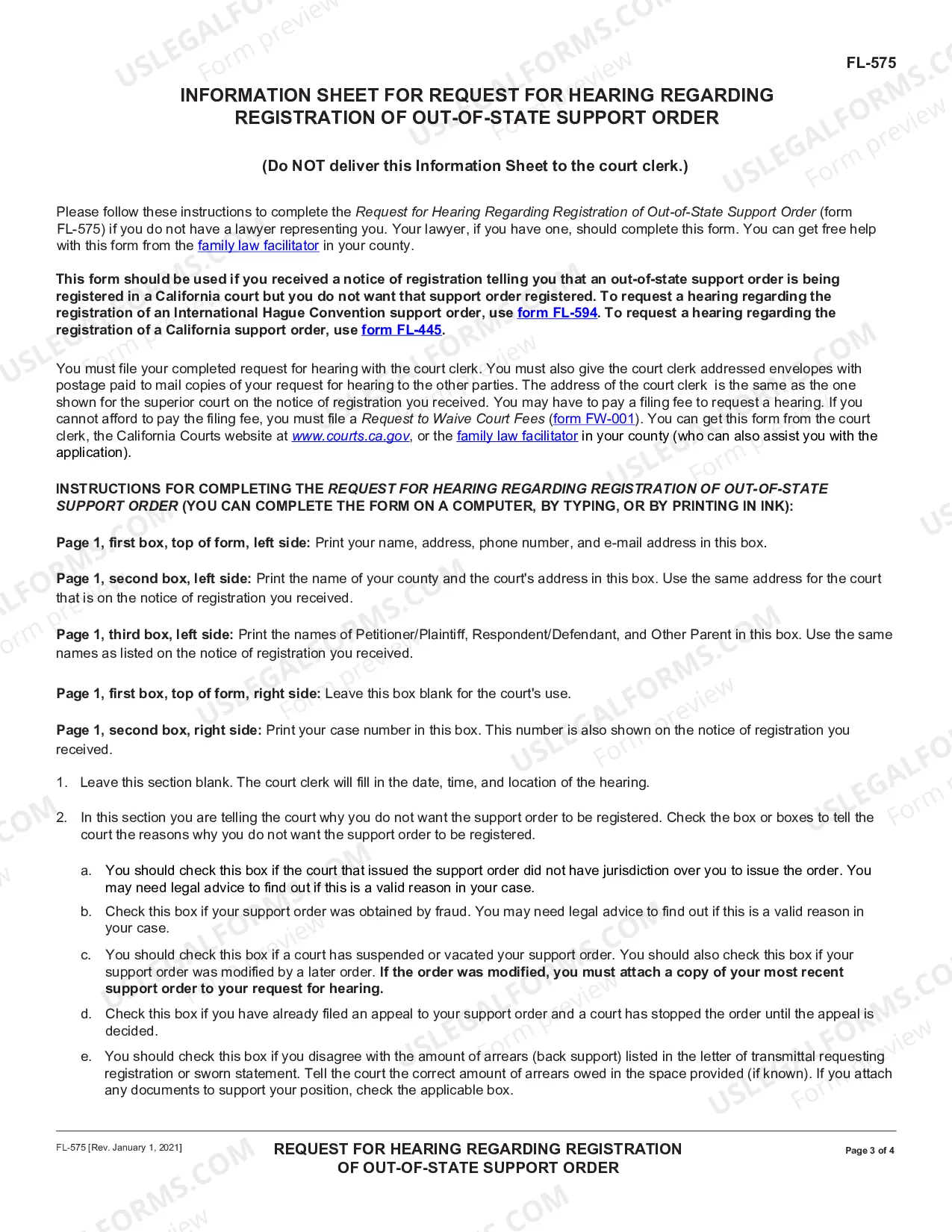 Preview Request for Hearing Regarding Registration of Support Order