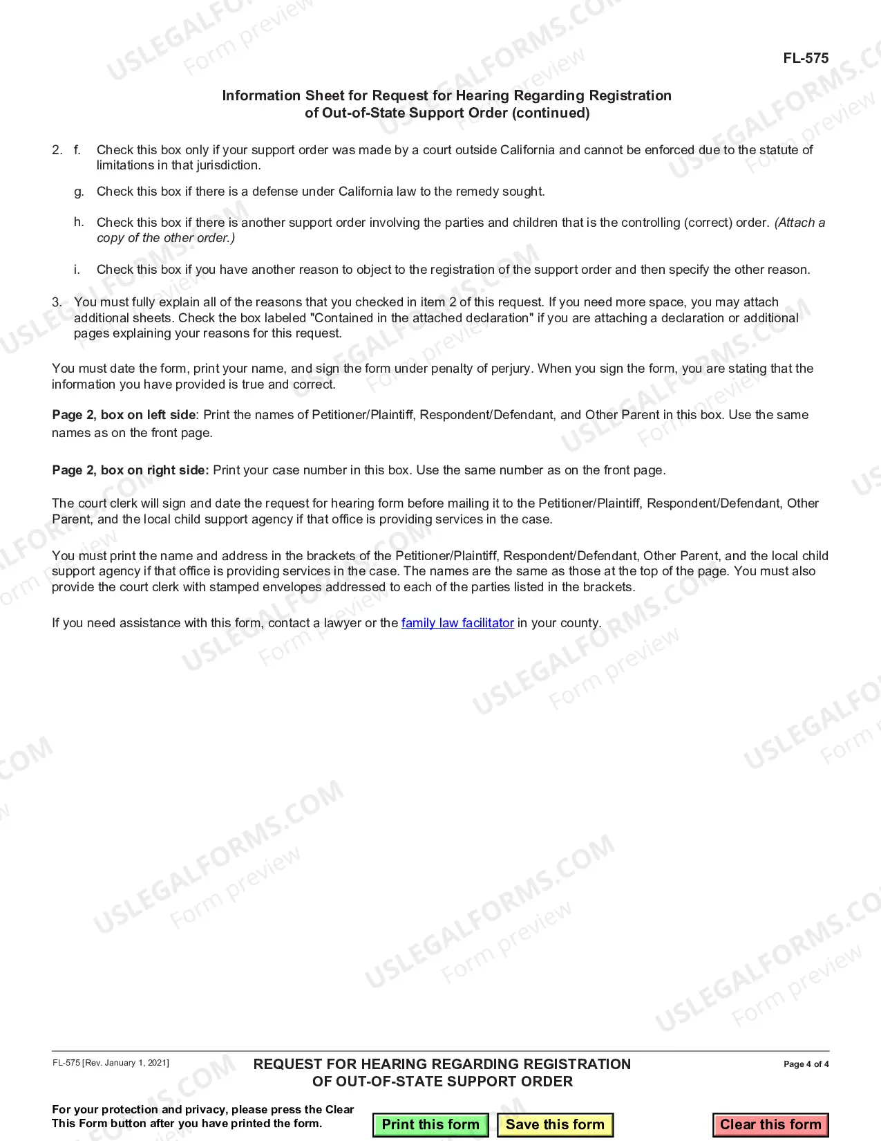Preview Request for Hearing Regarding Registration of Support Order