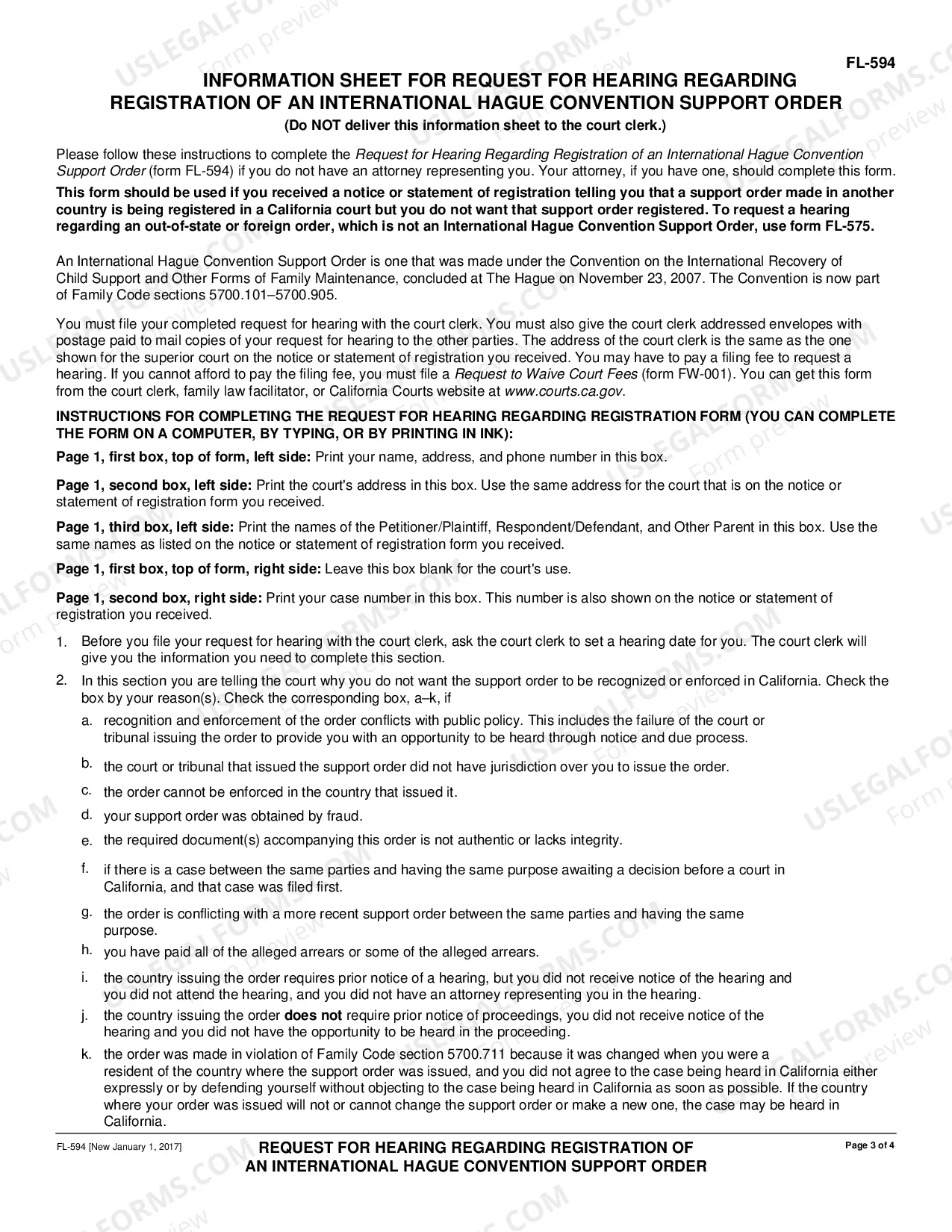 Preview Request for Hearing Regarding Registration of an International Hague Convention Support Order