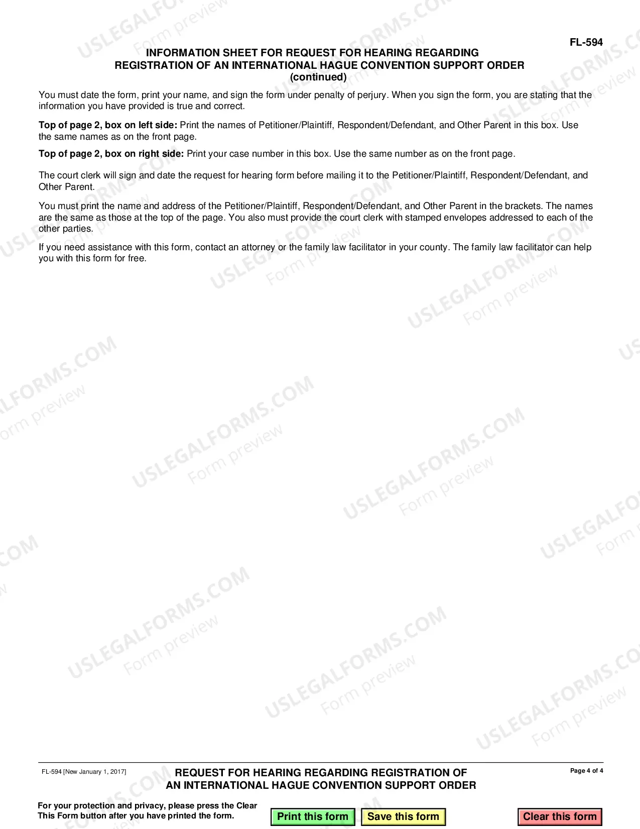 Preview Request for Hearing Regarding Registration of an International Hague Convention Support Order