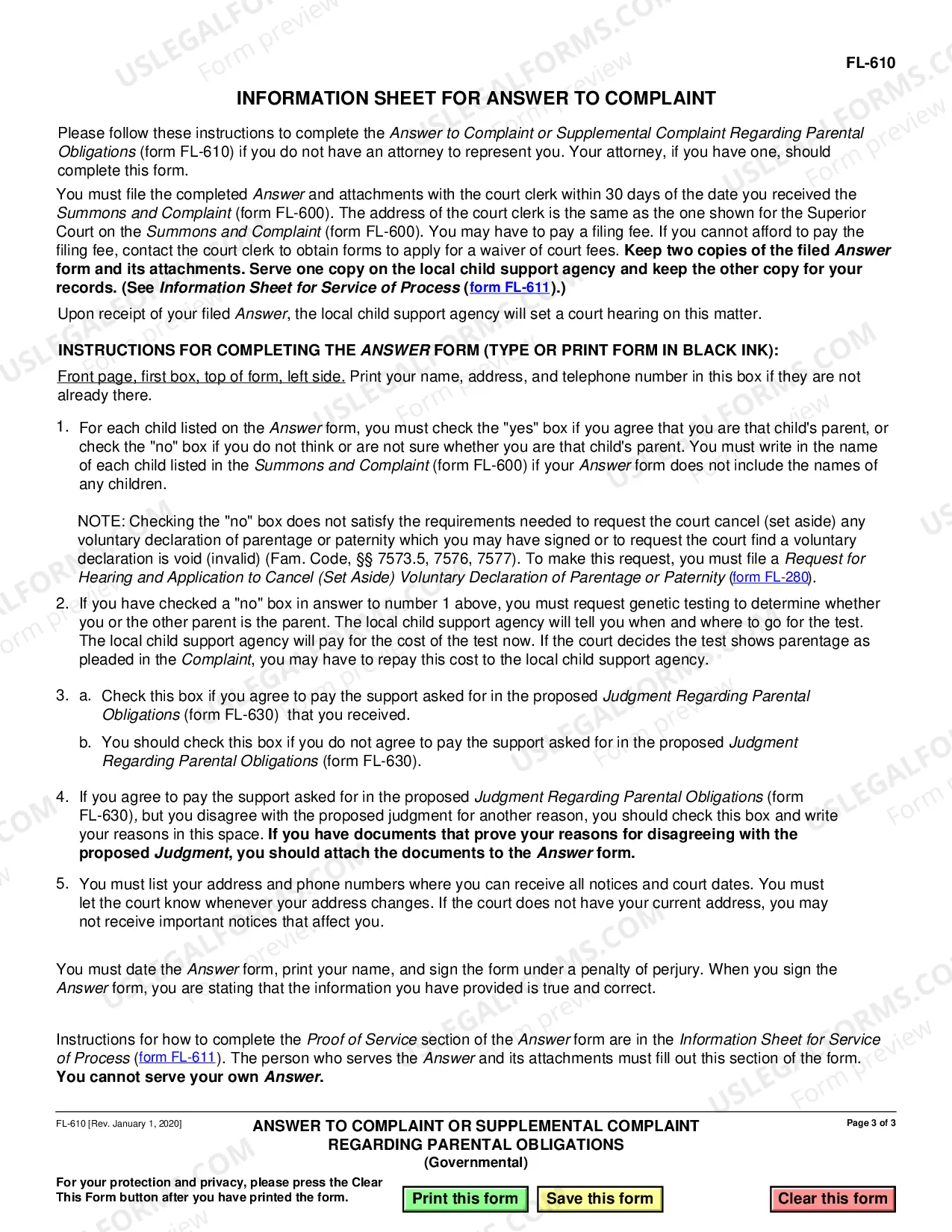 Preview Answer to Complaint or Supplemental Complaint Regarding Parental Obligations Governmental