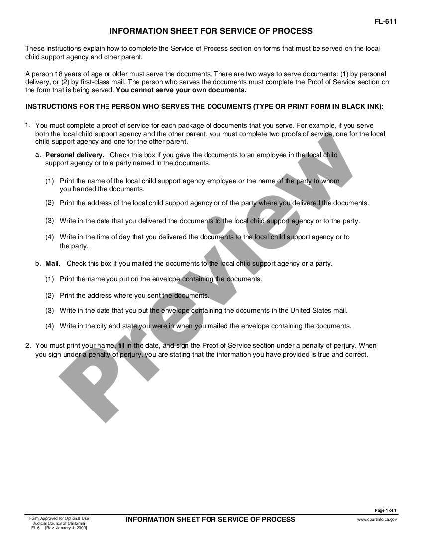 California Information Sheet for Service of Process | US Legal Forms