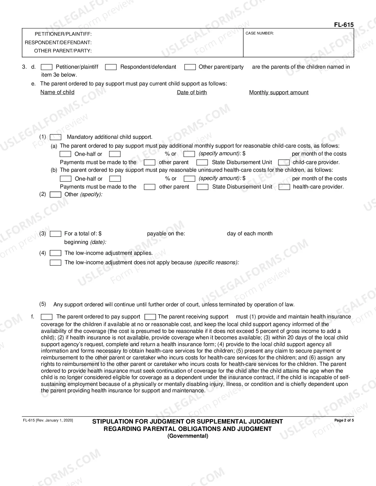 Preview Stipulation for Judgment or Supplemental Judgment Regarding Parental Obligations and Judgment - Governmental