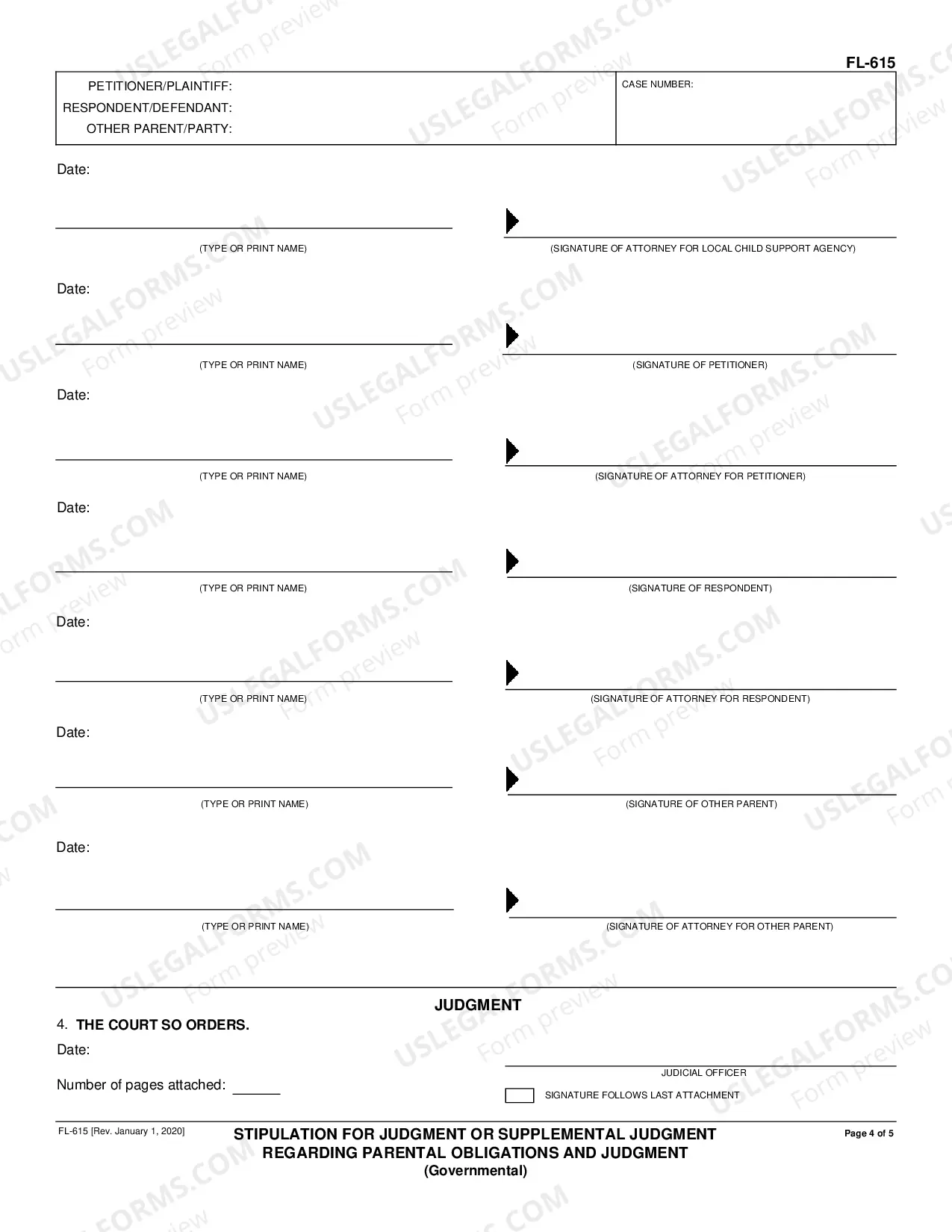 Preview Stipulation for Judgment or Supplemental Judgment Regarding Parental Obligations and Judgment - Governmental