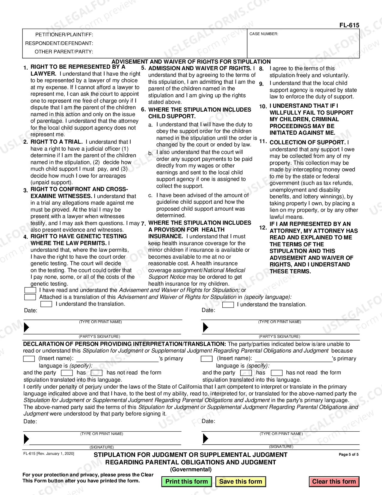 Preview Stipulation for Judgment or Supplemental Judgment Regarding Parental Obligations and Judgment - Governmental