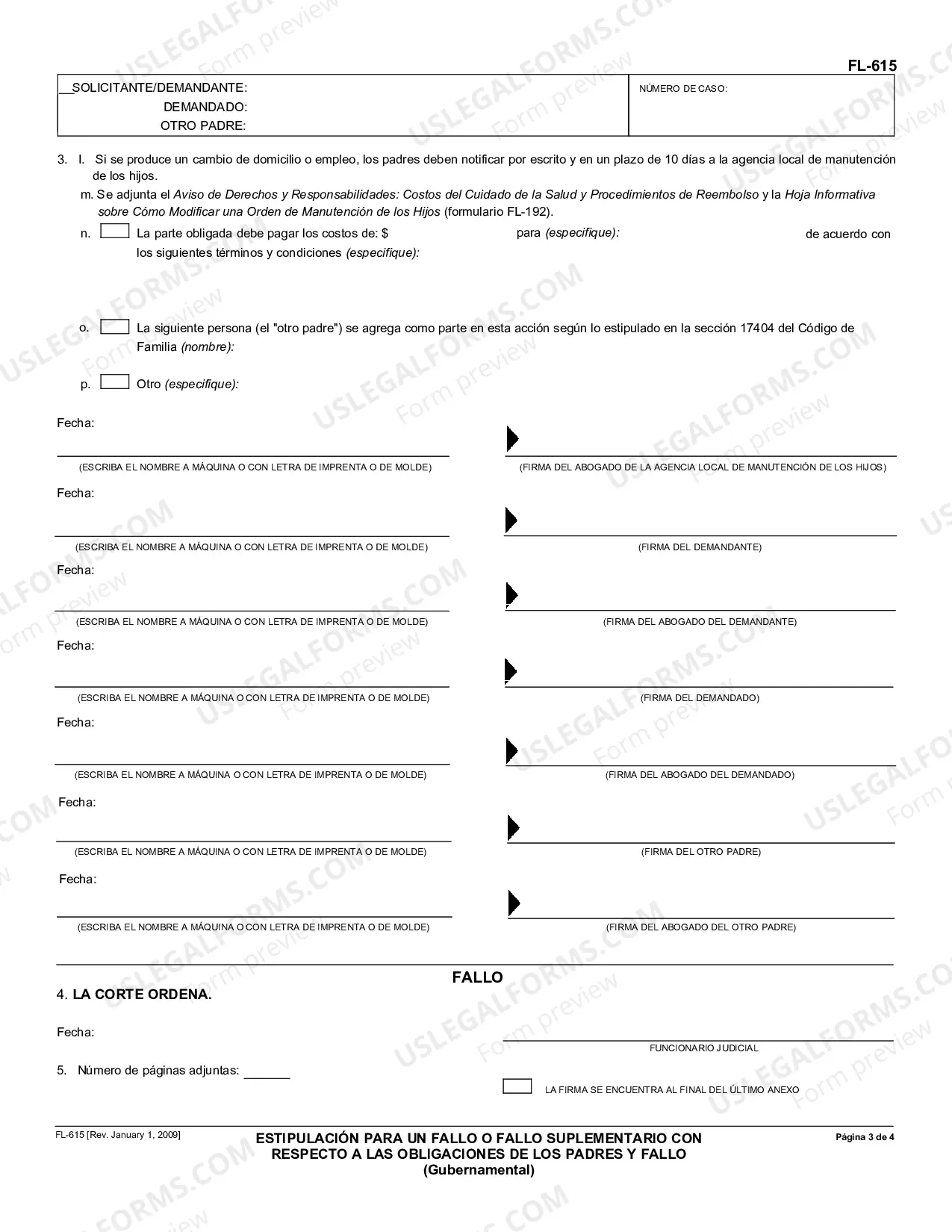 Preview Stipulation for Judgment or Supplemental Judgment Regarding Parental Obligations and Judgment - Governmental - Spanish