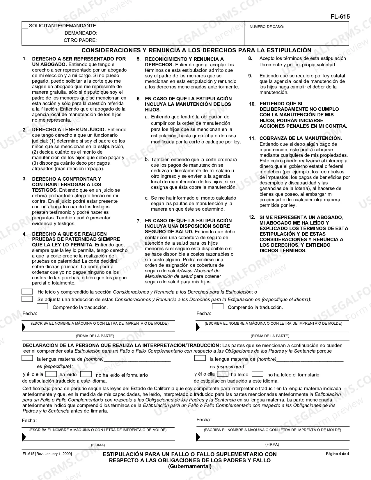 Preview Stipulation for Judgment or Supplemental Judgment Regarding Parental Obligations and Judgment - Governmental - Spanish