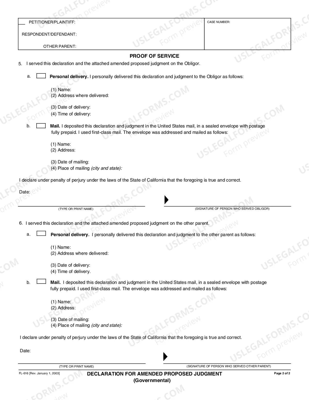 Preview Declaration for Amended Proposed Judgment Governmental