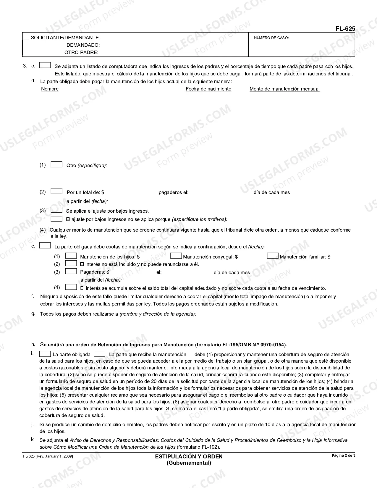 Preview Stipulation and Order - Governmental - Spanish