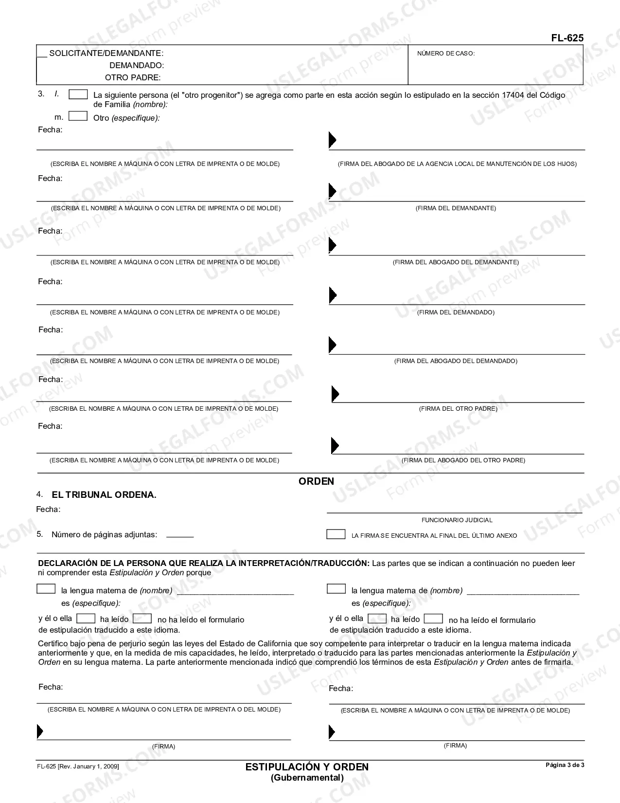 Preview Stipulation and Order - Governmental - Spanish