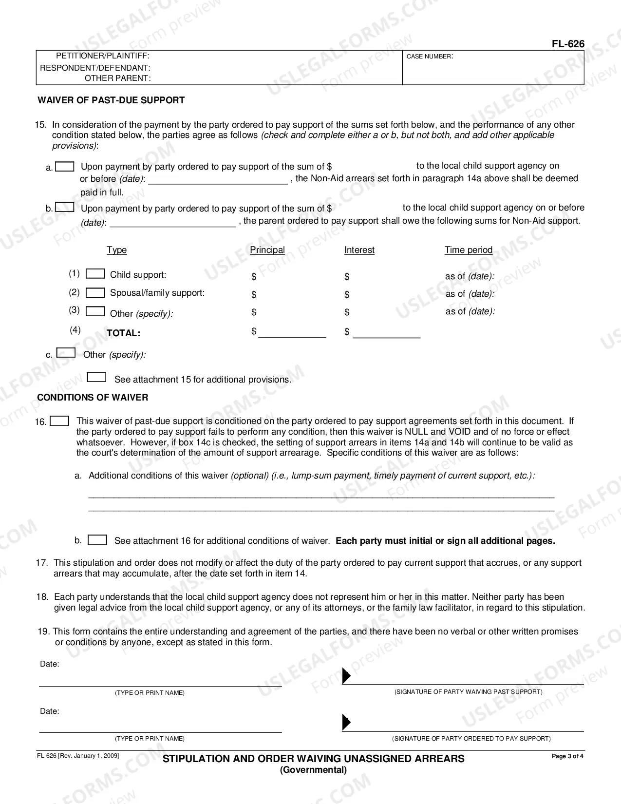 Preview Stipulation and Order Waiving Unassigned Arrears Governmental