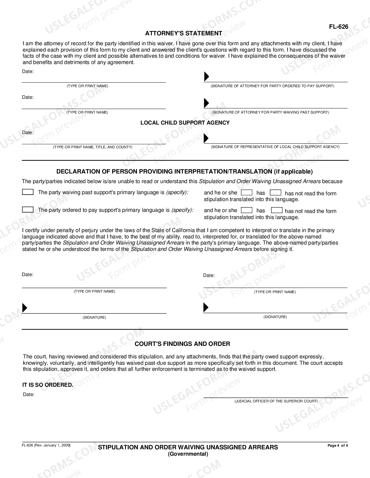 Preview Stipulation and Order Waiving Unassigned Arrears Governmental
