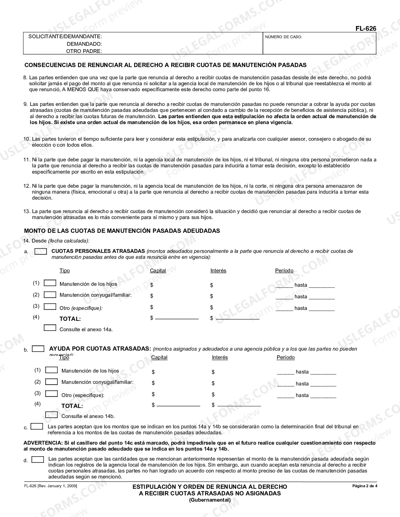 Preview Stipulation and Order Waiving Unassigned Arrears - Governmental - Spanish