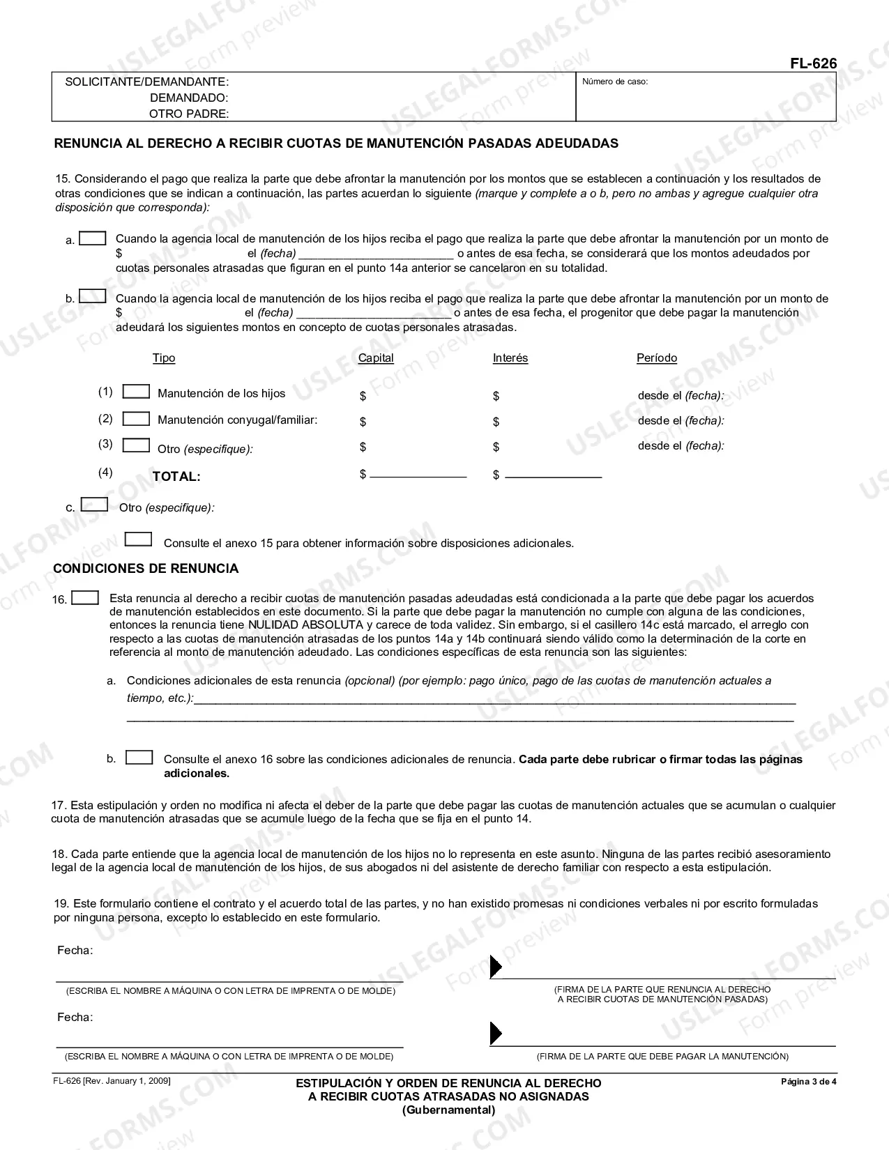 Preview Stipulation and Order Waiving Unassigned Arrears - Governmental - Spanish
