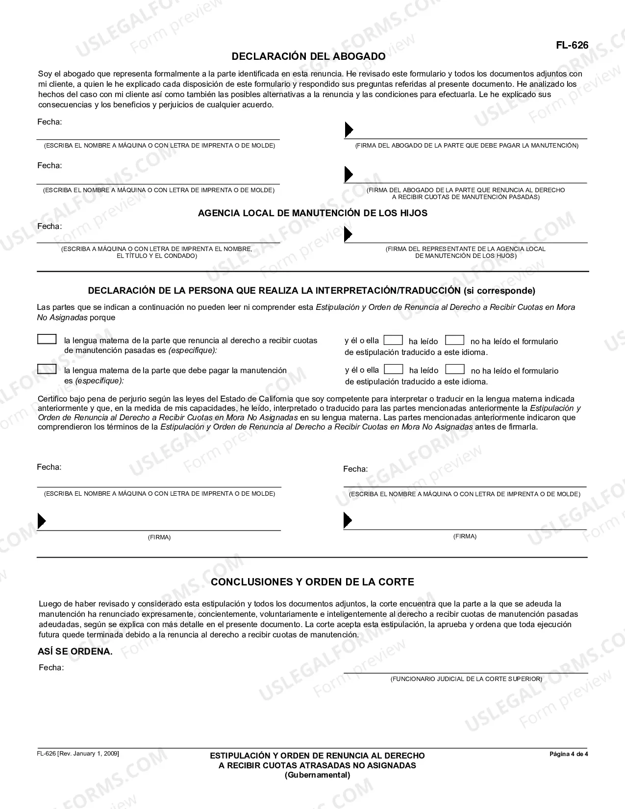 Preview Stipulation and Order Waiving Unassigned Arrears - Governmental - Spanish