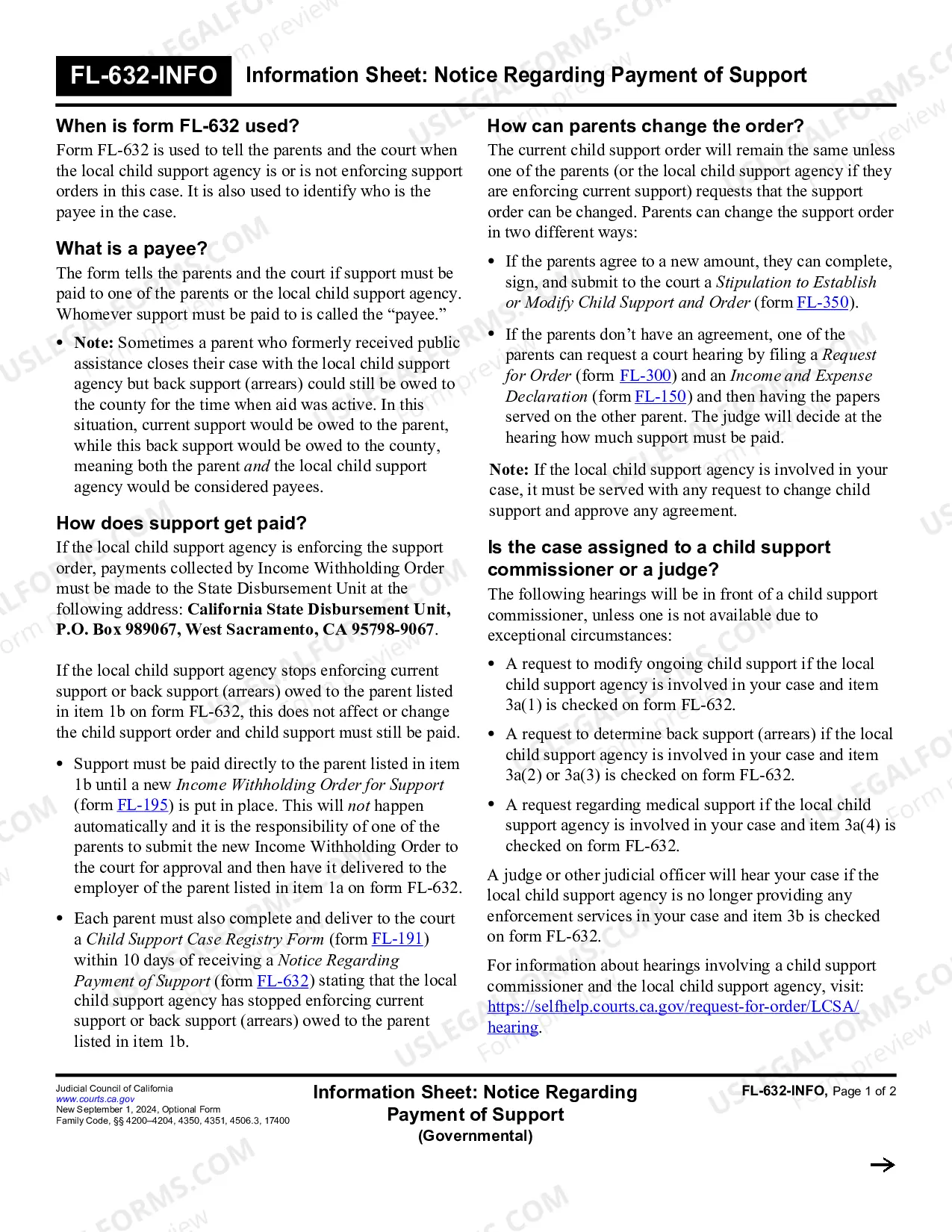 Preview Information Sheet - Notice Regarding Payment of Support