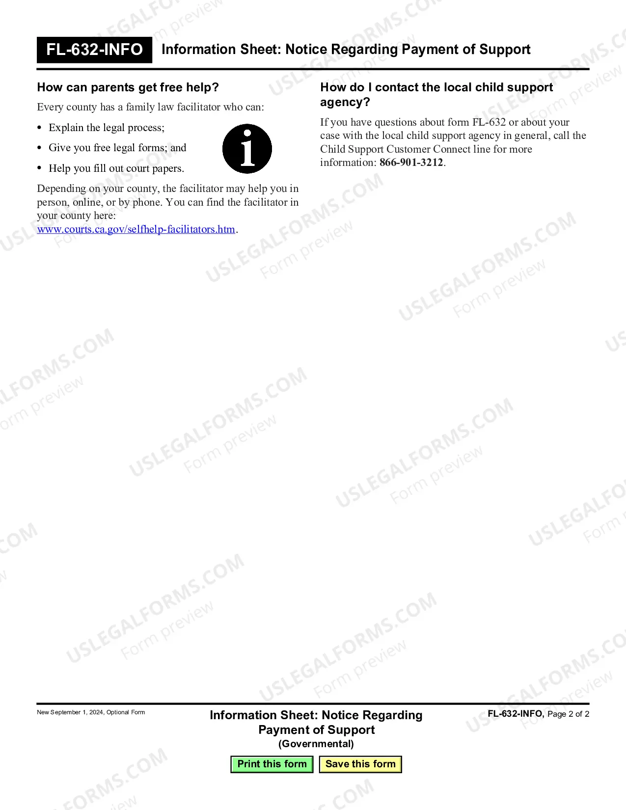 Preview Information Sheet - Notice Regarding Payment of Support
