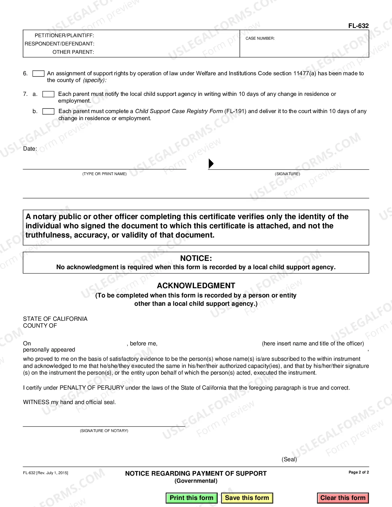 Preview Notice Regarding Payment of Support - Governmental